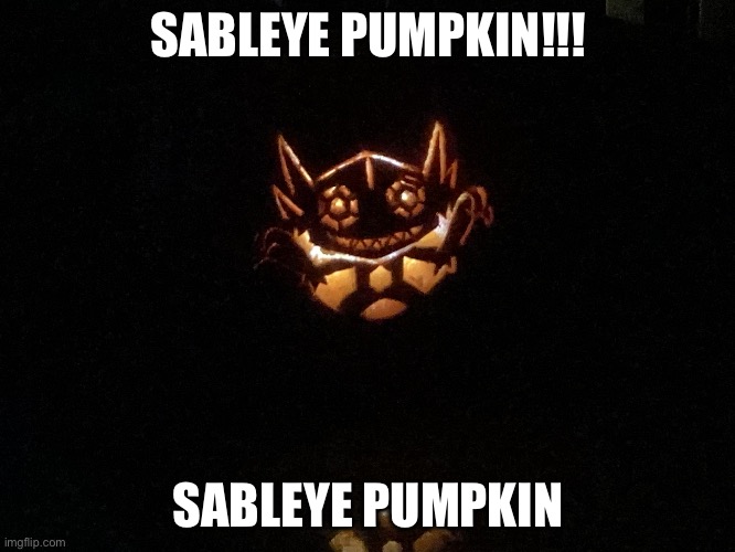 I carved it out and it’s beautiful!!! | SABLEYE PUMPKIN!!! SABLEYE PUMPKIN | image tagged in sableye,pokemon | made w/ Imgflip meme maker