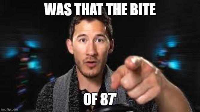 was that the bite of 87'? | WAS THAT THE BITE; OF 87' | image tagged in markiplier pointing | made w/ Imgflip meme maker