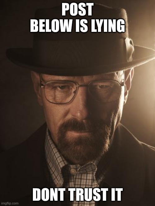 Walter White | POST BELOW IS LYING; DONT TRUST IT | image tagged in walter white | made w/ Imgflip meme maker