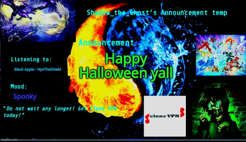 J | Happy Halloween yall; Black Apple - NyxTheShield; Spooky | image tagged in j | made w/ Imgflip meme maker