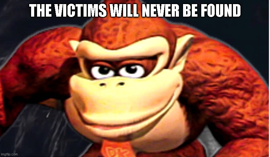 https://www.youtube.com/watch?v=7FWukVRAbWs | THE VICTIMS WILL NEVER BE FOUND | image tagged in donkey kong s seducing face,donkey kong,mario,dank | made w/ Imgflip meme maker