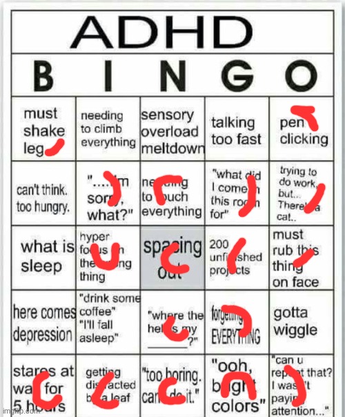 autistic, but has a lot of my symptoms | image tagged in adhd bingo | made w/ Imgflip meme maker