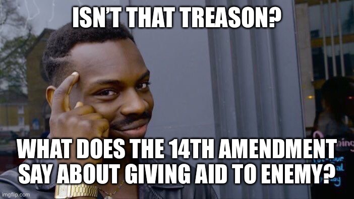 Roll Safe Think About It Meme | ISN’T THAT TREASON? WHAT DOES THE 14TH AMENDMENT SAY ABOUT GIVING AID TO ENEMY? | image tagged in memes,roll safe think about it | made w/ Imgflip meme maker