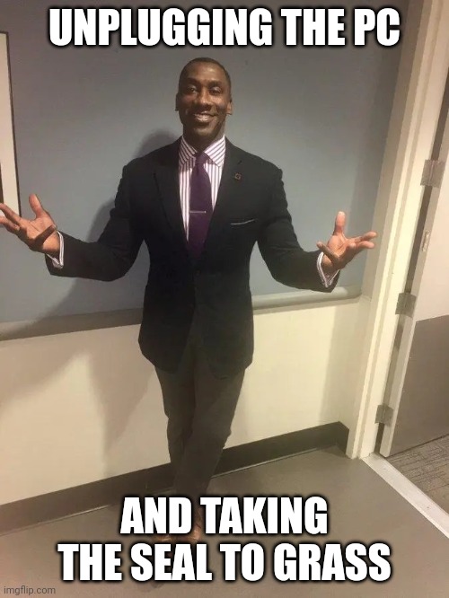 shannon sharpe | UNPLUGGING THE PC AND TAKING THE SEAL TO GRASS | image tagged in shannon sharpe | made w/ Imgflip meme maker