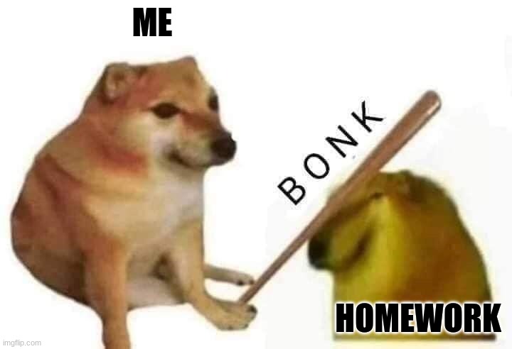 bonk | ME; HOMEWORK | image tagged in doge bonk | made w/ Imgflip meme maker