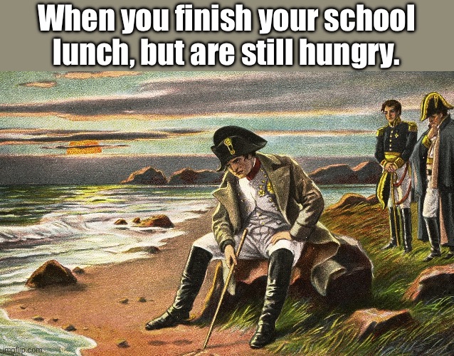 Napoleon | When you finish your school lunch, but are still hungry. | image tagged in napoleon | made w/ Imgflip meme maker