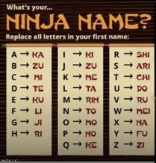 Ninja name | image tagged in ninja name | made w/ Imgflip meme maker