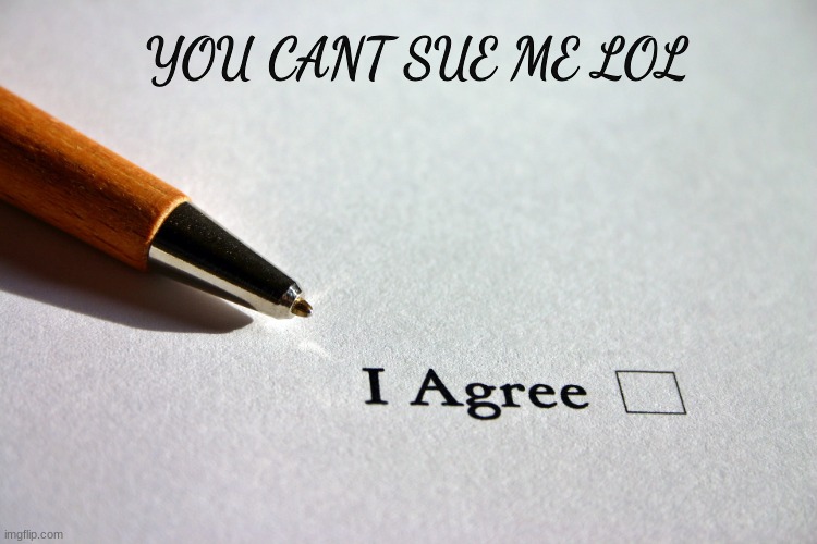 contract | YOU CANT SUE ME LOL | image tagged in contract | made w/ Imgflip meme maker