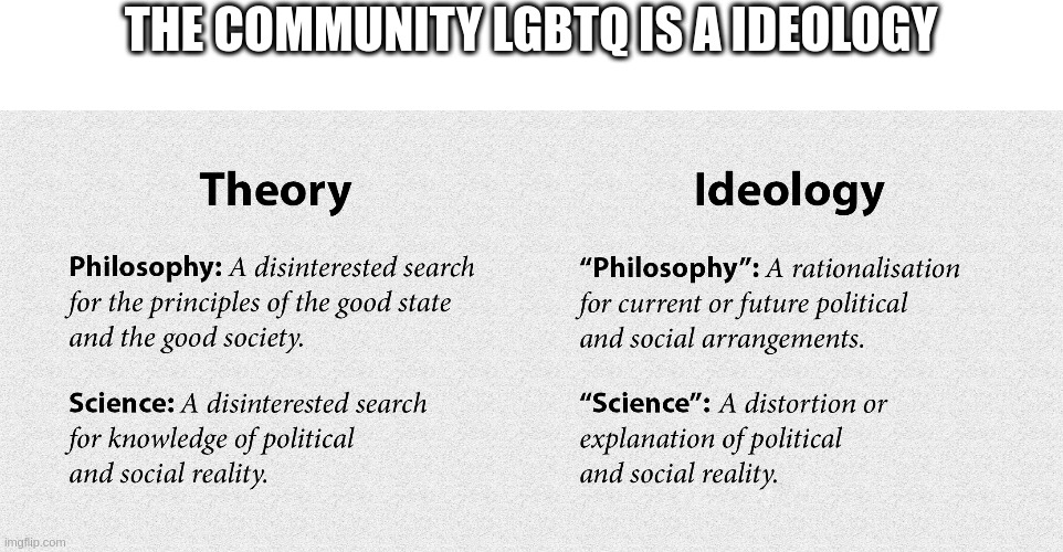 the community lgbtq is a ideology | THE COMMUNITY LGBTQ IS A IDEOLOGY | image tagged in homosexuality | made w/ Imgflip meme maker