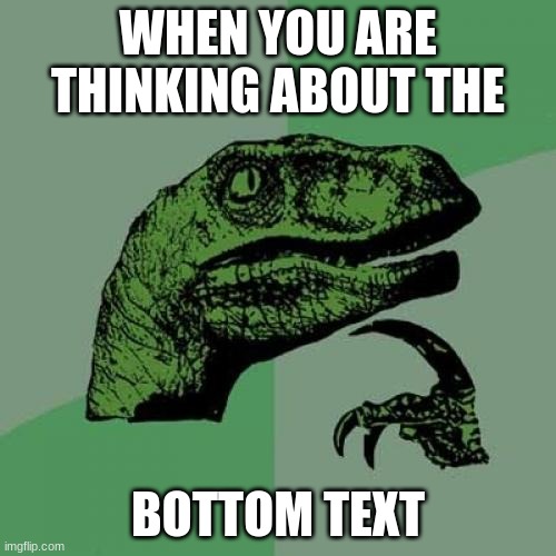 Philosoraptor | WHEN YOU ARE THINKING ABOUT THE; BOTTOM TEXT | image tagged in memes,philosoraptor | made w/ Imgflip meme maker