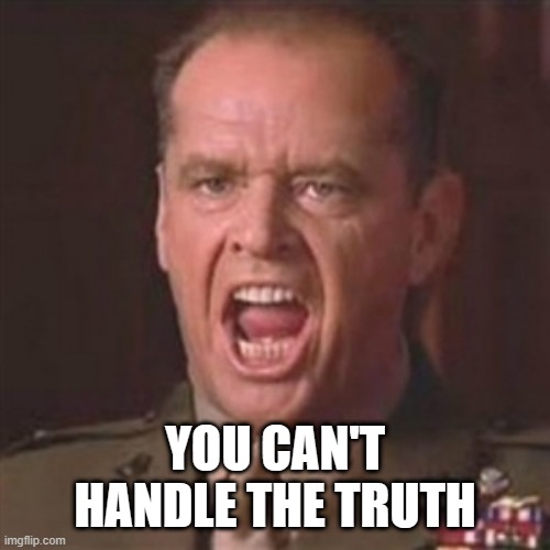 You can't handle the truth | YOU CAN'T HANDLE THE TRUTH | image tagged in you can't handle the truth | made w/ Imgflip meme maker