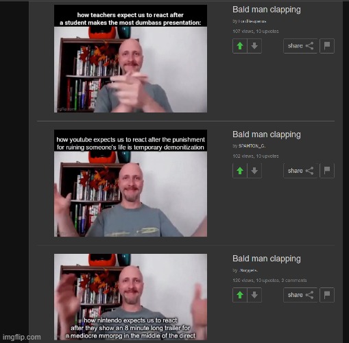 three Doug Walker clapping memes in a row | image tagged in memes,doug walker,bald guy clapping,gifs,coincidence,imgflip | made w/ Imgflip meme maker