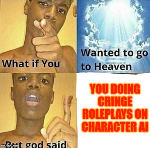 Oh crap | YOU DOING CRINGE ROLEPLAYS ON CHARACTER AI | image tagged in what if you wanted to go to heaven | made w/ Imgflip meme maker
