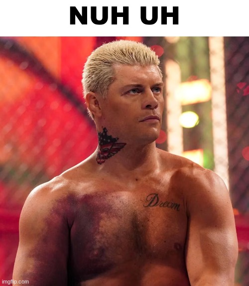 Cody Rhodes "my honest reaction" | NUH UH | image tagged in cody rhodes my honest reaction | made w/ Imgflip meme maker