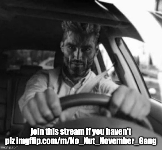 Gigachad driving | join this stream if you haven't plz imgflip.com/m/No_Nut_November_Gang | image tagged in gigachad driving | made w/ Imgflip meme maker