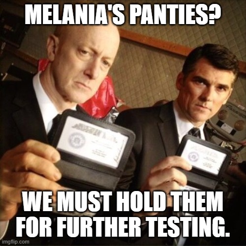 FBI | MELANIA'S PANTIES? WE MUST HOLD THEM FOR FURTHER TESTING. | image tagged in fbi | made w/ Imgflip meme maker