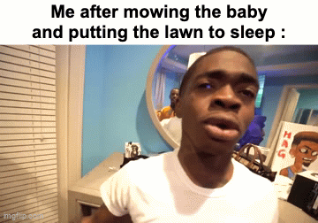 Oh. | Me after mowing the baby and putting the lawn to sleep : | image tagged in gifs,funny,relatable,baby,lawn,front page plz | made w/ Imgflip video-to-gif maker