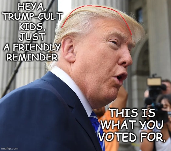 Thinking maybe I was a bit generous with the line placement... feel like there's a pogging joke there somewhere too... | HEYA, TRUMP-CULT KIDS, JUST A FRIENDLY REMINDER; THIS IS WHAT YOU VOTED FOR. | image tagged in peabrain,trump unfit unqualified dangerous | made w/ Imgflip meme maker