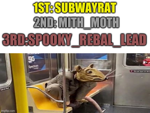 2ND: MITH_MOTH; 1ST: SUBWAYRAT; 3RD:SPOOKY_REBAL_LEAD | made w/ Imgflip meme maker