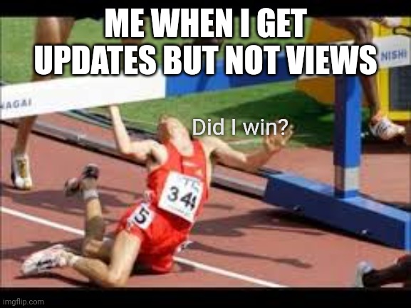 For some reason I make memes ppl find funny but not many ppl see them so what is going on | ME WHEN I GET UPDATES BUT NOT VIEWS; Did I win? | image tagged in did i win,views,upvote,memes | made w/ Imgflip meme maker