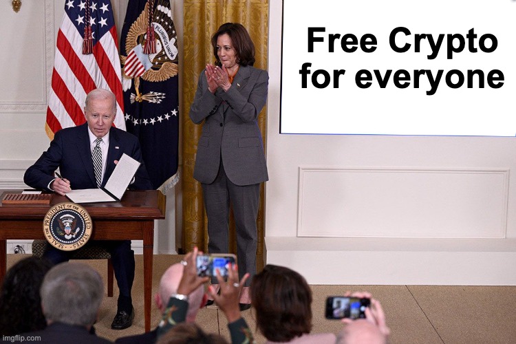 Joe Biden signing executive order | Free Crypto for everyone | image tagged in executive order,joe biden,american president,signing,bill,government | made w/ Imgflip meme maker