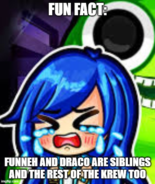 Itsfunneh crying | FUN FACT:; FUNNEH AND DRACO ARE SIBLINGS AND THE REST OF THE KREW TOO | image tagged in itsfunneh crying | made w/ Imgflip meme maker