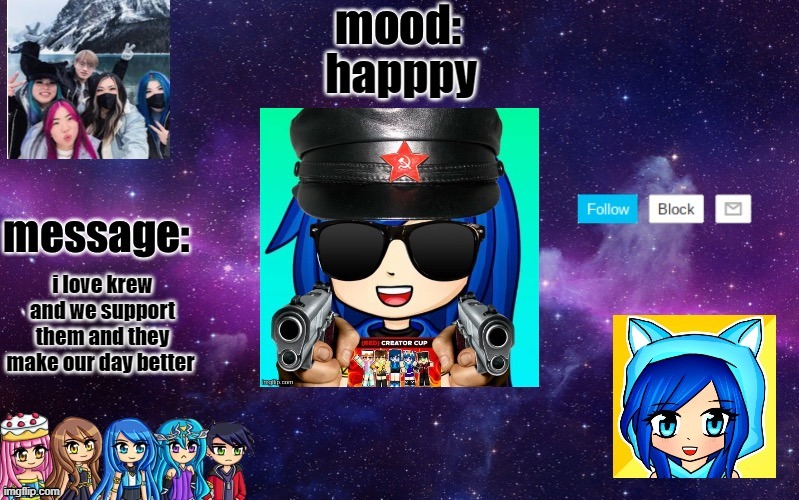 KrewFam Announcement | happpy; i love krew and we support them and they make our day better | image tagged in krewfam announcement | made w/ Imgflip meme maker