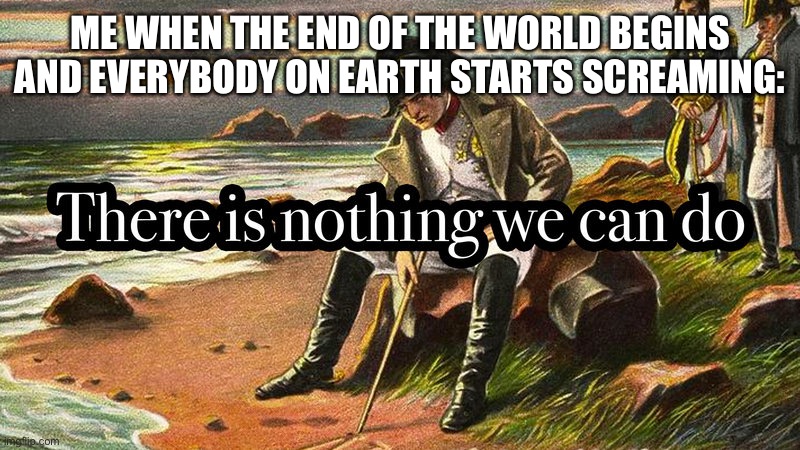 Me when the End of the World begins: | ME WHEN THE END OF THE WORLD BEGINS AND EVERYBODY ON EARTH STARTS SCREAMING: | image tagged in there is nothing we can do | made w/ Imgflip meme maker