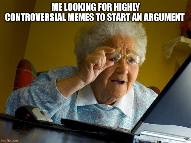 I can't be the only one | ME LOOKING FOR HIGHLY CONTROVERSIAL MEMES TO START AN ARGUMENT | image tagged in memes,grandma finds the internet | made w/ Imgflip meme maker