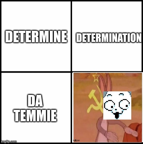 our cooleg | DETERMINE; DETERMINATION; DA TEMMIE | image tagged in blank drake format | made w/ Imgflip meme maker