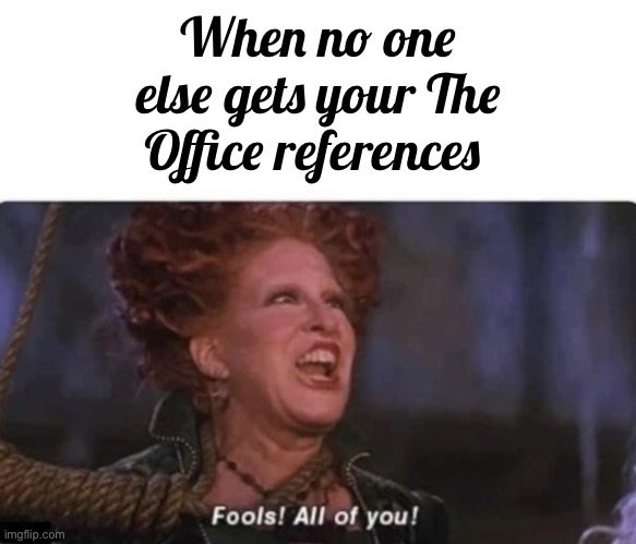 Fool all of you from hocus pocus | When no one else gets your The Office references | image tagged in fool all of you from hocus pocus | made w/ Imgflip meme maker