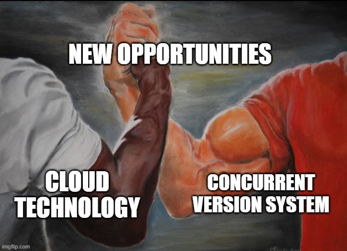 Joining hands | NEW OPPORTUNITIES; CLOUD TECHNOLOGY; CONCURRENT VERSION SYSTEM | image tagged in joining hands | made w/ Imgflip meme maker