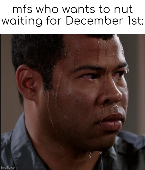 Sweating Man | mfs who wants to nut waiting for December 1st: | image tagged in sweating man | made w/ Imgflip meme maker