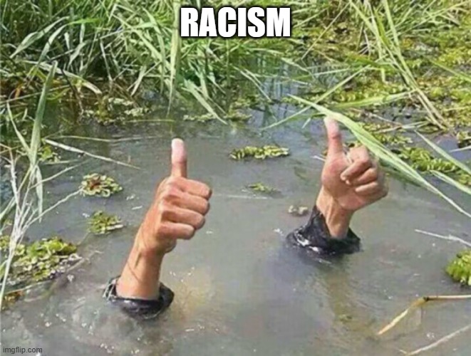 Drowning Thumbs Up | RACISM | image tagged in drowning thumbs up | made w/ Imgflip meme maker