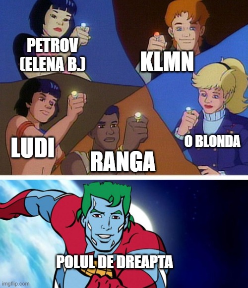 Captain planet with everybody | PETROV (ELENA B.); KLMN; O BLONDA; LUDI; RANGA; POLUL DE DREAPTA | image tagged in captain planet with everybody | made w/ Imgflip meme maker