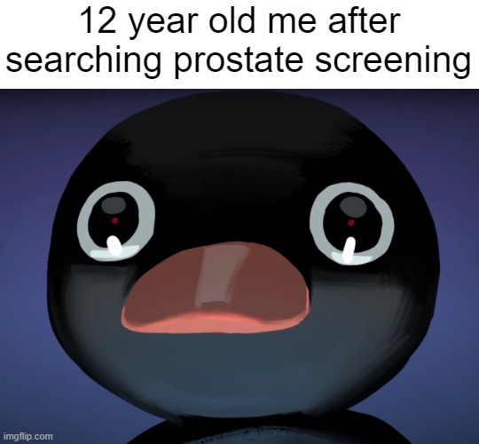 please tell me there are other choices when i'm 50+ and gotta check for prostate cancer... | 12 year old me after searching prostate screening | image tagged in pingu stare | made w/ Imgflip meme maker