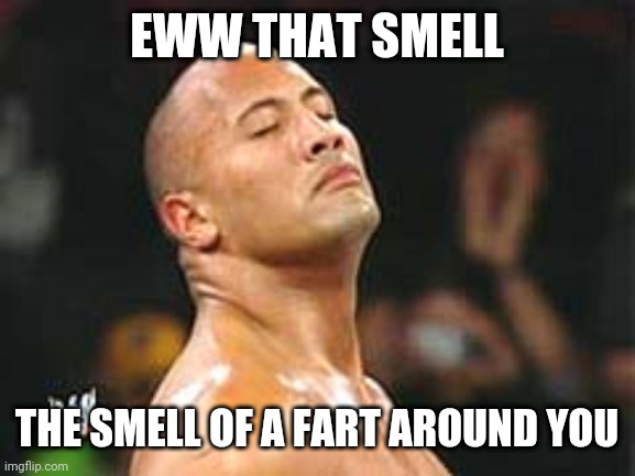 The smell around you | EWW THAT SMELL; THE SMELL OF A FART AROUND YOU | image tagged in the rock smelling,funny memes | made w/ Imgflip meme maker