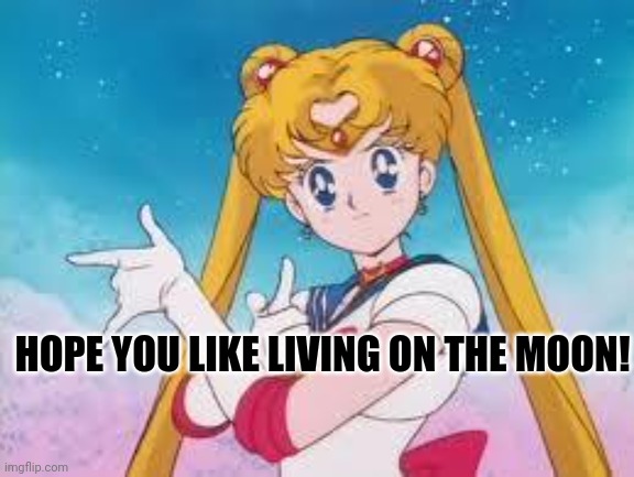 Sailor Moon Punishes | HOPE YOU LIKE LIVING ON THE MOON! | image tagged in sailor moon punishes | made w/ Imgflip meme maker