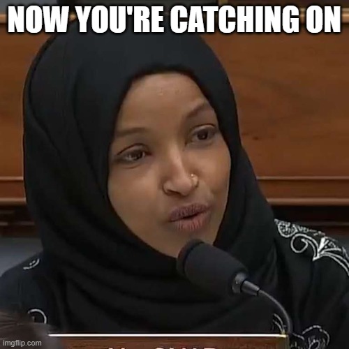Ilhan Omar | NOW YOU'RE CATCHING ON | image tagged in ilhan omar | made w/ Imgflip meme maker