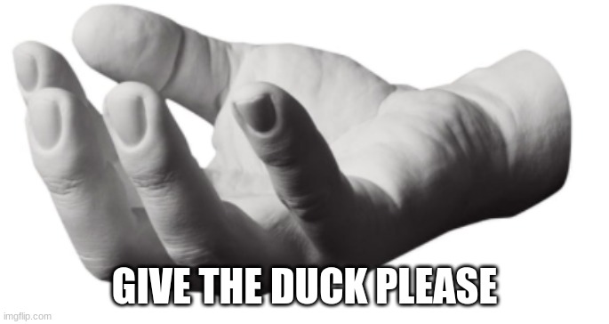 grab hand | GIVE THE DUCK PLEASE | image tagged in grab hand | made w/ Imgflip meme maker