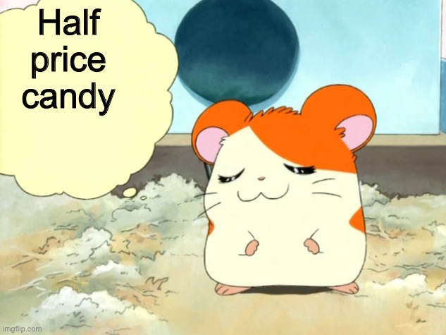 Hamtaro Thinking | Half price candy | image tagged in hamtaro thinking | made w/ Imgflip meme maker