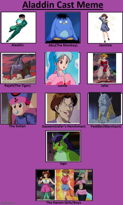 Aladdin cast using Yu Yu Hakusho characters | image tagged in disney | made w/ Imgflip meme maker