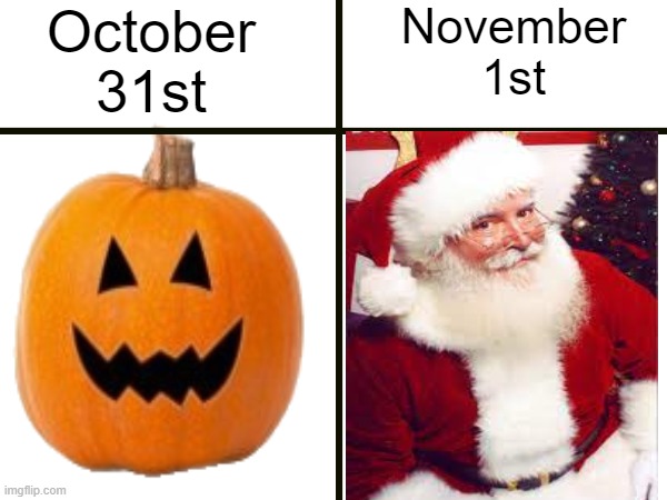 October 31st; November 1st | image tagged in october,november | made w/ Imgflip meme maker