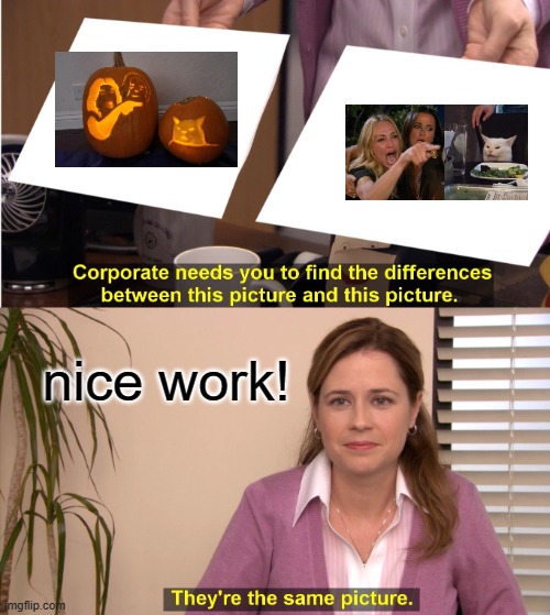 nice work! | image tagged in memes,they're the same picture | made w/ Imgflip meme maker