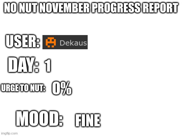 nnn progress report | 1; 0%; FINE | image tagged in nnn progress report | made w/ Imgflip meme maker
