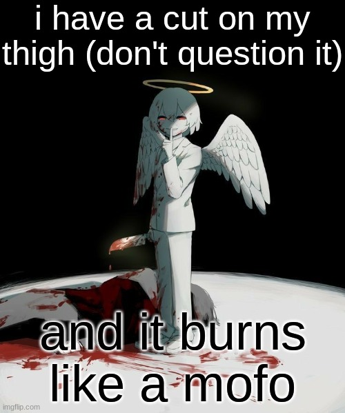 Avogado6 | i have a cut on my thigh (don't question it); and it burns like a mofo | image tagged in avogado6 | made w/ Imgflip meme maker