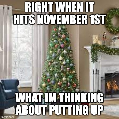Christmas tree time.. | RIGHT WHEN IT HITS NOVEMBER 1ST; WHAT IM THINKING ABOUT PUTTING UP | image tagged in memes,funny,upvotes,upvote,christmas | made w/ Imgflip meme maker
