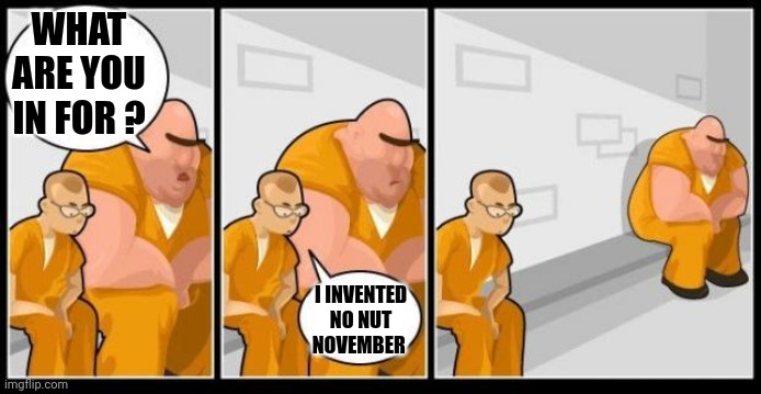 Who's idea was it ? | WHAT ARE YOU IN FOR ? I INVENTED NO NUT NOVEMBER | image tagged in i killed a man and you,jail,death penalty,special kind of stupid | made w/ Imgflip meme maker