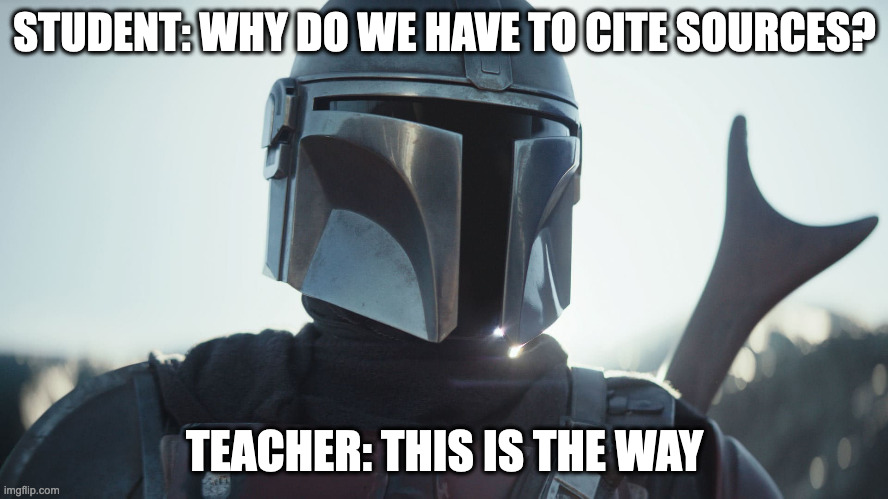 Mandalorian Meme. Student "Why do we have to cite sources?" Teacher "This is the Way"