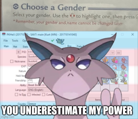 Try me, beeotch | YOU UNDERESTIMATE MY POWER | image tagged in trans,transgender,trans meme,pokemon | made w/ Imgflip meme maker
